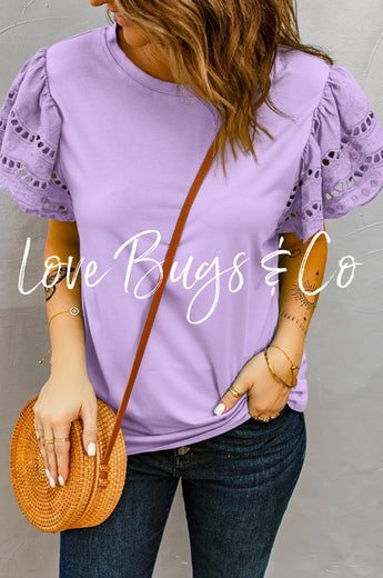 Purple Hollow Out Ruffle Sleeve
