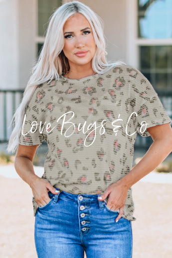 Leopard Waffle Knit Short Sleeve Top